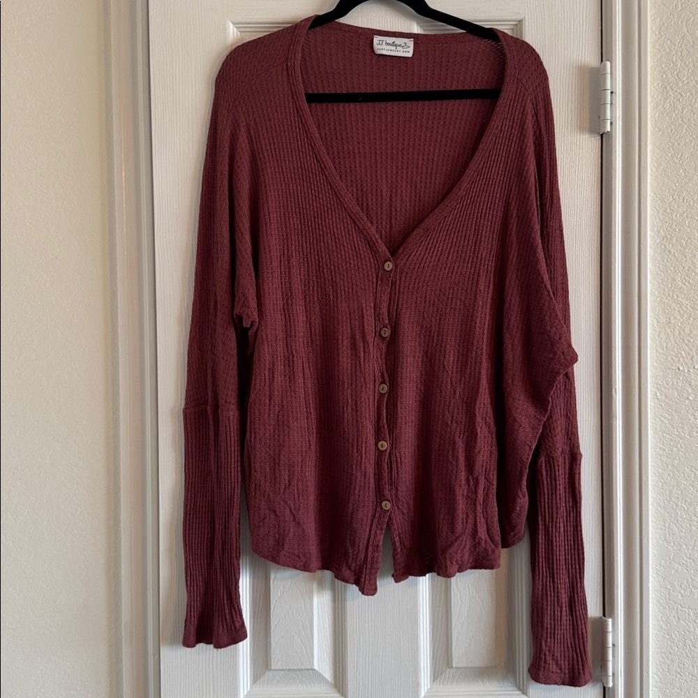 Maroon waffle knot/cotton blend top